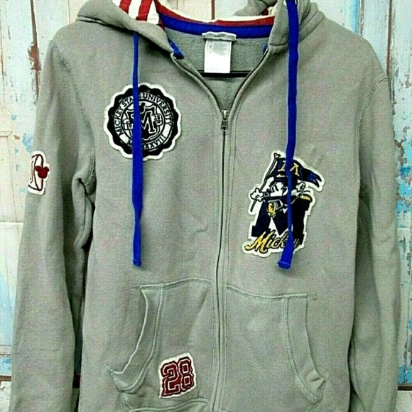 Disney Tops - Disney Parks Women's Large Grey Retro Mickey Mouse University Zip Up Hoodie
